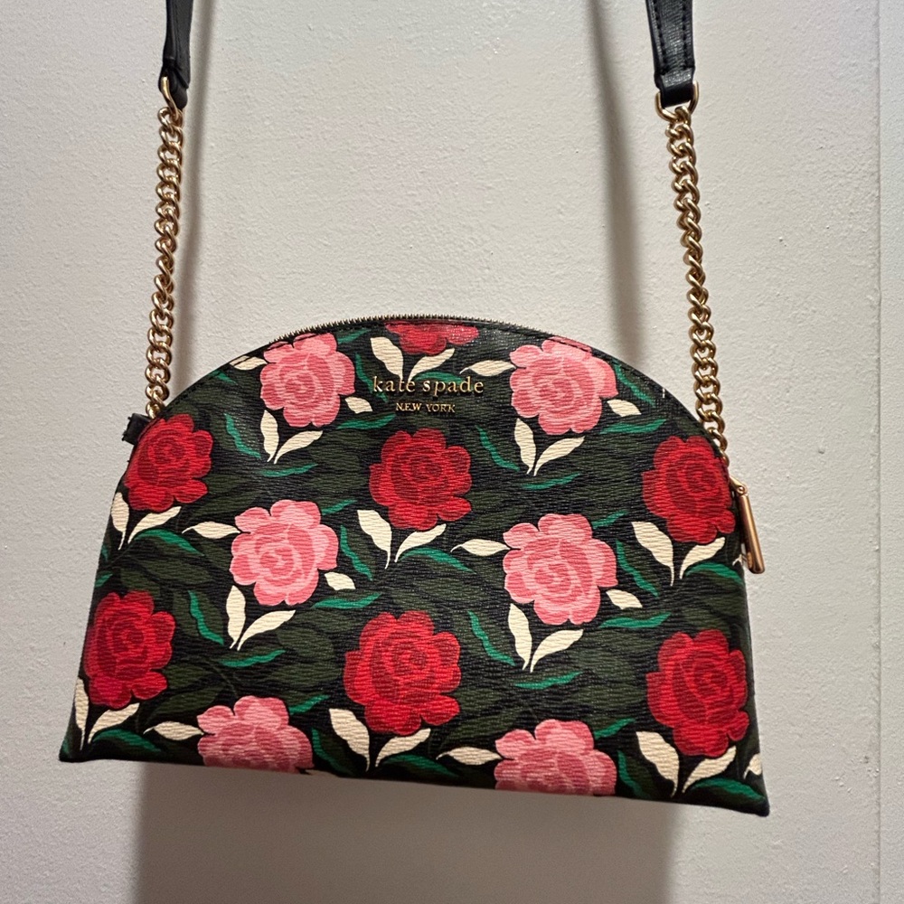 Kate Spade Black and Red Crossbody Bag with Floral Design
